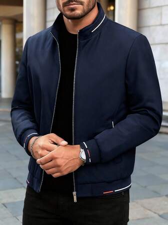 Plus Size Men's Warm Long Sleeve Jacket, Casual Fashionable Outdoor Sports Jacket, Autumn/Winter