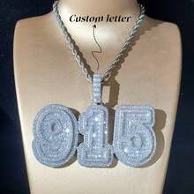 Customized Geometric Cubic Zirconia Letter Pendant, Brass Cubic Oxidized Cubic Pendant, Hip Hop Style, Personalized Couple Necklace, Comes With 50cm Braided Chain