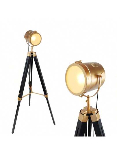 Alpinaluz Cinema Tripod Vloer Lamp Natural Wood Adjustable Height Vintage