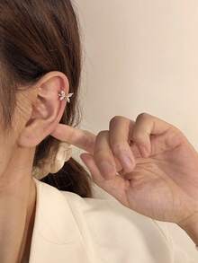 falinne S925 Sterling Silver Plated Gold C-Shaped Earrings, Delicate Cute Zirconia Butterfly Earrings Without Piercing, Minimalist Elegant Ear Cuff For Women, Hypoallergenic Non-Fading Animal Ear Clip Suitable For Ladies