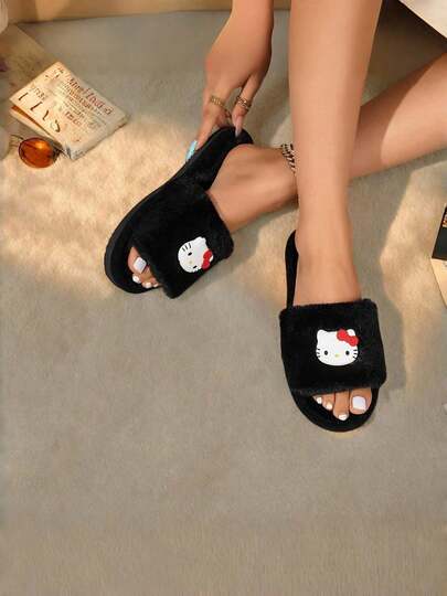 1 par de pantuflas suaves de piel sintética con lazo para mujer de  - Calzado cómodo para interior/exterior en todas las estaciones, estilo casual, lavable a mano, pantuflas para todas las estaciones | Accesorios divertidos | Forro de piel sintética para accesorios de