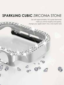 Compatible With Apple Watch Band And Compatible With Apple Watch Case Cover, Soft & Comfortable Ultra-Thin White Silicone Compatible With Apple Watch Band, Suitable For Outdoor Sports, Fitness, Yoga, Waterproof & Sweat-Proof Compatible With Apple Watch Ultra 3/2/1 SE /S10/S11/S9/S8/S7/S6/S5/S4/S3/S2/S1, Comes With Shiny Double-Row Rhinestone Electroplated Silver Protective Case Cover