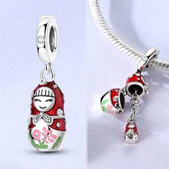 1 件银色可打开俄罗斯套娃吊坠饰品适合原创蛇形手链项链珠子适合 DIY 珠宝制作周年纪念情人节礼物送给女士女孩爱好者