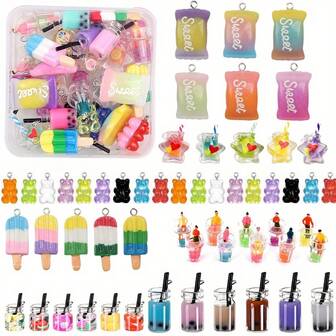 多色树脂吊坠，DIY手链、项链、耳环、友谊链、钥匙扣、包链、脚链等饰品制作套装，适用于情人节、母亲节、生日、周年纪念日、毕业典礼等场合，亦可作为礼物或装饰配件，适合夏季夏威夷之旅、派对、度假、音乐节等场合。