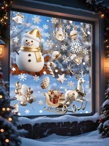 6pcs/Set Christmas Window Stickers, Reindeer, Snowman, Santa Claus Window Glass Decals, Double-Sided Window Stickers