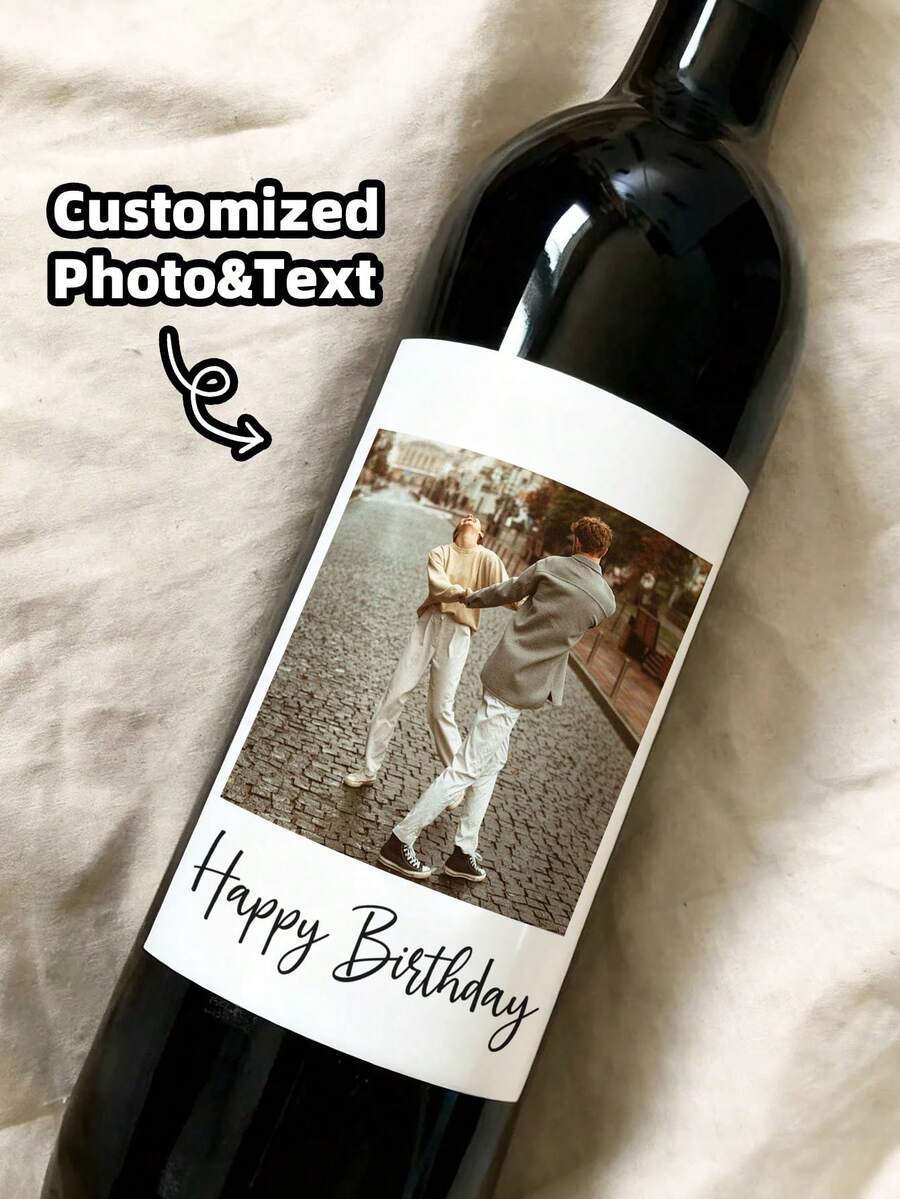 1-60pcs Personalized Bottle Labels, Custom Newspaper Photo Stickers, Bottle Labels With Photos, Champagne Labels, Whiskey Labels, Tequila Labels - Suitable For Engagement, Anniversary - Multicolor - View 1