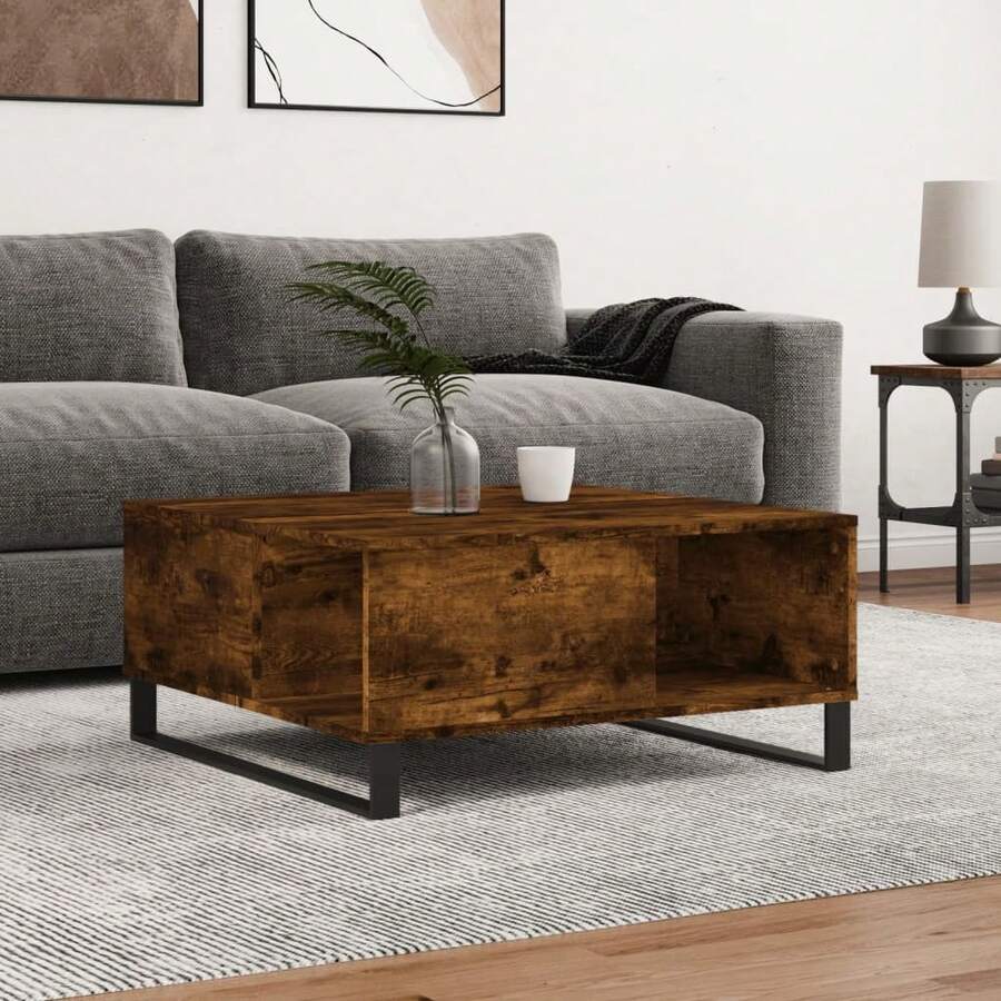 vidaXL Couchtisch Aus Geräucherter Eiche, 80x80x36,5 Cm, Holzwerkstoff - Yellow - View 1
