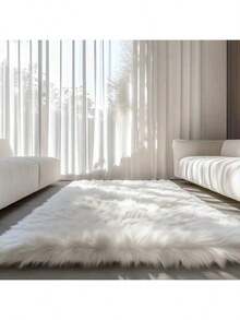 1 pieza Alfombra esponjosa blanca, alfombra de piel de oveja sintética esponjosa - Alfombra suave y cálida de pelo largo para uso en interiores, lavable y durable alfombra rectangular grande para sala de estar, dormitorio, decoración - Blanco - Ver 14