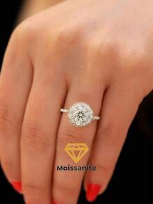 1枚精美1.0克拉莫桑石四爪925纯银戒指，适合作为订婚礼物、送给妻子或新娘的珠宝 - 銀色 - 查看 1