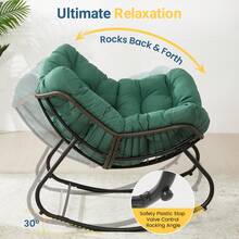 Patio Rocking Chair With Ottoman And Cushions, Patio Wicker Egg Chair For Outdoor & Indoor, Oversized Papasan Chair, Outdoor Lounge Recliner Chair For Garden, Porch, Green - 綠色 - 查看 3