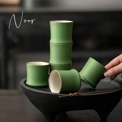 Ceramic Bamboo Martial Arts Tea Set, Tea Cup, Creative Imitation Of Green Bamboo, Tea Tasting Cup, Master Cup, Household Landscape Bamboo Tea Cup Set,Imitation Bamboo Ceramic Cup Kung Fu Tea Cup
