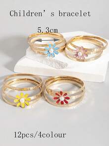 3 قطع سوار أطفال بنات من 3-9 سنوات مزين بالزهور اللؤلؤية متعدد الطبقات فاخر