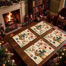 1set/1pc/4pcs/6pcs Christmas Dog And Holly Berry Pattern Tableware, Heat-Insulating Tableware, Machine-Washable Polyester Tableware, Protective Tableware, Central Decoration, Daily Family Living Room Decoration, Suitable For Group Gathering Decoration