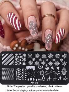 1pc Christmas Gingerbread Man Nail Art Stamping Plate, Snowflake Santa Claus Knitting Pattern, Winter Christmas Design, Metal Nail Art Stamping Template, DIY Nail Art Printing Tool, Nail Art Accessories