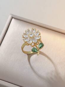 Vintage Mixed Style Sunflower Rotating Necklace Set, 360 Degree Rotating Emerald Flower Ring With Titanium Steel Inlaid Zirconia And Enamel Colorful Stone, Women Jewelry Accessories For Daily Wear/Party