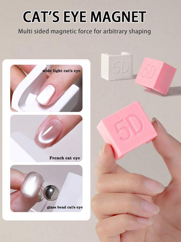 Auto Cat's Eye Magnet For Nails,Pink White Multi-Functional Super Strong Wide & French Manicure Effects, Easy For Beginners​ Nail Supplies Design DIY Decoration For Christmas & Nen Year Women Beauty Gift