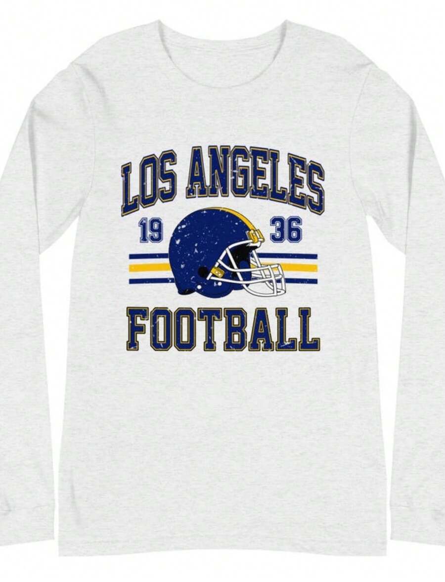 Athletic Theme LA Football 1936 Graphic Print Crew Neck Sweatshirt Loose Design Long Sleeve Y2k Tops Casual Wear Suitable For Multiple Seasons Wash With Like Colors For Business Casual And Plus Size Clothes Family Outings Everyday Activities - 白色 - 查看 1