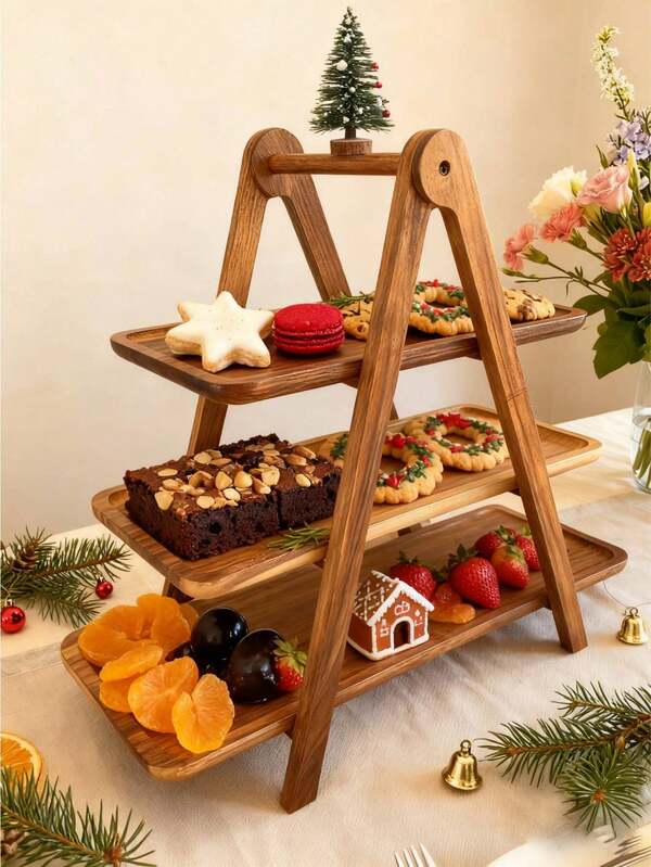 Three-Layer Wooden Food Display Rack - Multi-Layer Fruit, Cupcake And Bread, Cookie Storage Display Rack - Perfect For Wedding, Holiday Party And Restaurant Dessert Storage