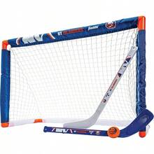 Conjuntos de Mini Hockey de la  de Franklin Sports - Conjunto de Combo de Portería de Hockey de Rodilla, Pelota y 2 Palos de Hockey - Red de Portería Mini - Conjuntos de Hockey Oficiales de la - Isleños de Nueva York - Ver 2
