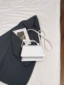 Solid Color Pleated Edge Handbag, Flap Crossbody Bag For Women, Retro Style, White Bag - White - View 10