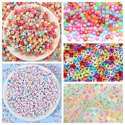 200pcs/Pack Pink Letter Acrylic Beads, Flat Round Loose Beads, Suitable For Jewelry Making, Handmade DIY Bracelet & Earrings