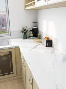 1卷白色大理石纹厨房防油自粘防水台面纸，适用于橱柜、家具、厨房，尺寸为15.8英寸 x 118英寸