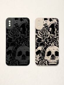 2个复古骷髅花卉印花手机壳，深色系手机壳，黑白手机壳，兼容和Galaxy手机，手机保护套 - 彩色 - 查看 27
