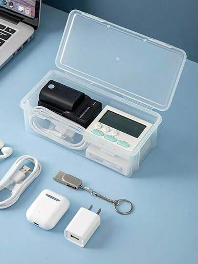 Caja de almacenamiento transparente, organizador de hisopos de algodón, organizador de pestañas y maquillaje, caja de almacenamiento de almohadillas para arte de uñas y maquillaje, caja de almacenamiento de esponjas de maquillaje estilo INS, organizador de maquillaje para estudiantes, caja organizadora de cables, caja de almacenamiento con tapa abatible