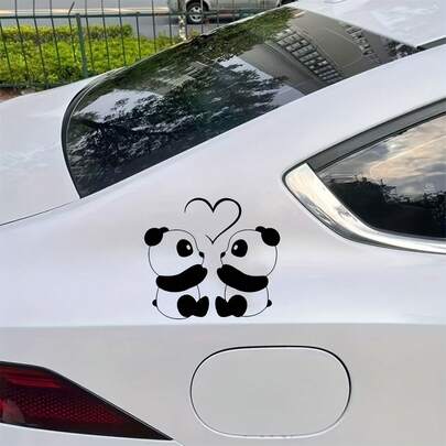 ملصق كرتوني لطيف بشكل قلب الباندا - ملصق PVC متين للسيارات والدراجات النارية والجدران والأجهزة المحمولة - تصميم أسود وأبيض جميل ، اكسسوارات سيارة الباندا