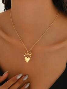 1pc Heart & Peach Heart Design Necklace, Elegant Clavicle Chain, Suitable For Daily Wear, Great Gift For Friends