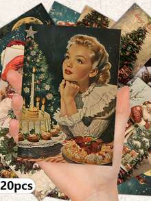 Christmas Vintage Beautiful Art Postcards - 4x6 Inch Grunge Journal Paper With Santa Claus, Snowman, Christmas Tree And Holiday Scenes, Collectible Sturdy Decorative Cards For Scrapbooking, Crafts, Christmas Gifts And Winter Stationery, Holiday Decoration Classic Illustrations, Handmade Texture, High Quality Printing, Perfect For Craft Lovers, Scrapbook Enthusiasts, Christmas Decoration