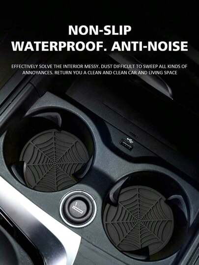 2pcs Car Cup Holder Anti-Slip Pad Creative Decoration Spider Web Design