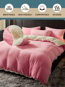 2/3件套被套套装，纯色床上用品，温馨房间装饰，柔软保暖，亲肤舒适，易于打理且经久耐用，适合秋冬季客房和卧室，适用于各种尺寸的床——单人床、双人床、大号床、特大号床，包含1个被套和1/2个枕套，床上用品礼品，可机洗 - 粉色 - 查看 5