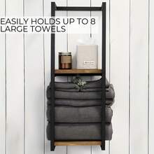 LOVEWE Bathroom Shelf (Steel/Wood Combination) - Wall-Mounted Towel Rack Space-Saving & Multifunctional With Utensil Holder - Ideal For Small Spaces: Bathrooms, Apartments, Dormitories - Black - View 12