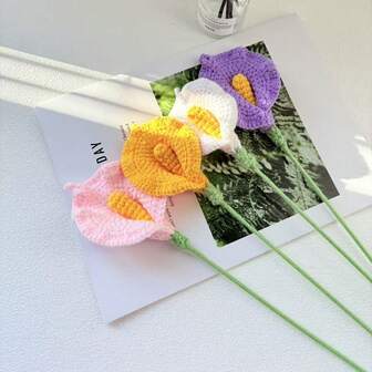 1 件手工钩针仿真花百合花束，永生花，适用于家居装饰、桌面装饰、插花、节日礼物、节日装饰