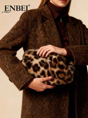 ENBEI Elegant Leopard Print Clutch - Large-Capacity Cosmetic Bag, Durable & Multifunctional Women's Bag, Elegant Women's Autumn & Winter Wallet. Suitable For Daily Use And Holiday Occasions, And Also An Ideal Choice For Mother's Day Gifts And Wedding Season Souvenir Bags.