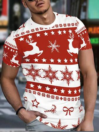 3D Printed Men's Christmas And New Year Short Sleeved Casual And Comfortable T-Shirt