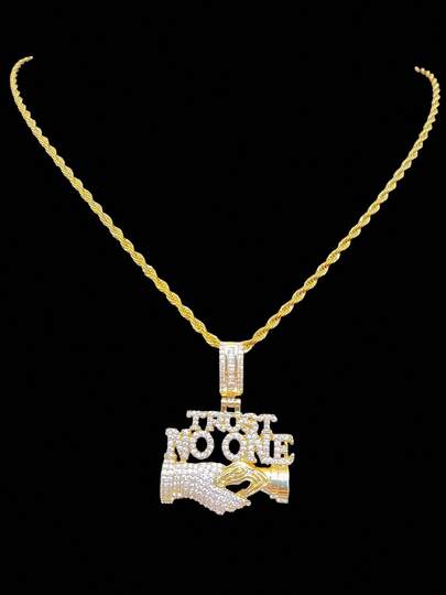 قلادة بسلسلة من الفولاذ المقاوم للصدأ المجدول مع قلادة بحرف "لا تثق بأحد" من الزركونيا المكعبة، قلادة بندانت يونيسكس هيب هوب بانك، مجوهرات عتيقة عصرية، مناسبة للارتداء اليومي أو الحفلات، هدية للحبيب