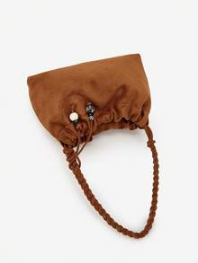 حقيبة كتف جديدة مزينة بالخرز والشراريب المضفرة لموسم الخريف/الشتاء، حقيبة تحت الإبط مطوية على شكل سحابة