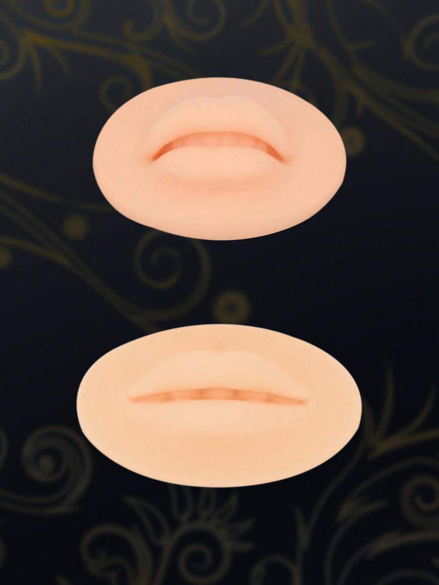 2pcs 5D Silicone Lip Shaped Reusable Tattoo Practice Skin With Teeth, For Lip Permanent Makeup Practice
