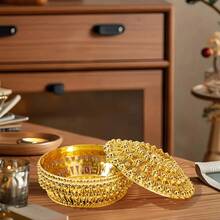 Incense Burner Shaped Storage Box, Gold Round Present Jewelry Chocolate Container With Lid