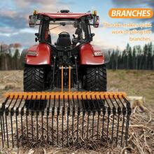 Rastrillo para tractor de 72 pulgadas, con agujas de pino, resorte de acero con recubrimiento en polvo duradero, apto para enganches de tres puntos de Cat-0 y Cat-1. - Naranja y negro - Ver 3