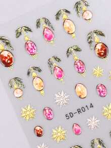 2 piezas de pegatinas de uñas 5D con relieve de Navidad en colores rojo y dorado mezclados con diseños de Papá Noel, renos, copos de nieve, estrellas, líneas, guantes navideños, luces de colores, acebo, bayas y hojas para decoración de uñas de Navidad y Año Nuevo