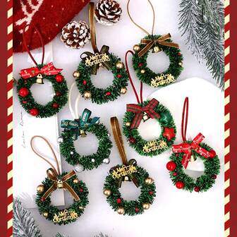 Mini Christmas Wreath Decoration, Christmas Tree Ornament, Jingle Bell Car Hanging Decor, Atmosphere Window Display