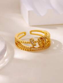 Anéis de aço inoxidável com zircônia cúbica listrada minimalista para mulheres, anel ajustável aberto antidesbotamento banhado a ouro 18K, joias com pingente de cor prata para casamento, acessórios para festas e férias, presentes para ela/mãe/melhores amigas