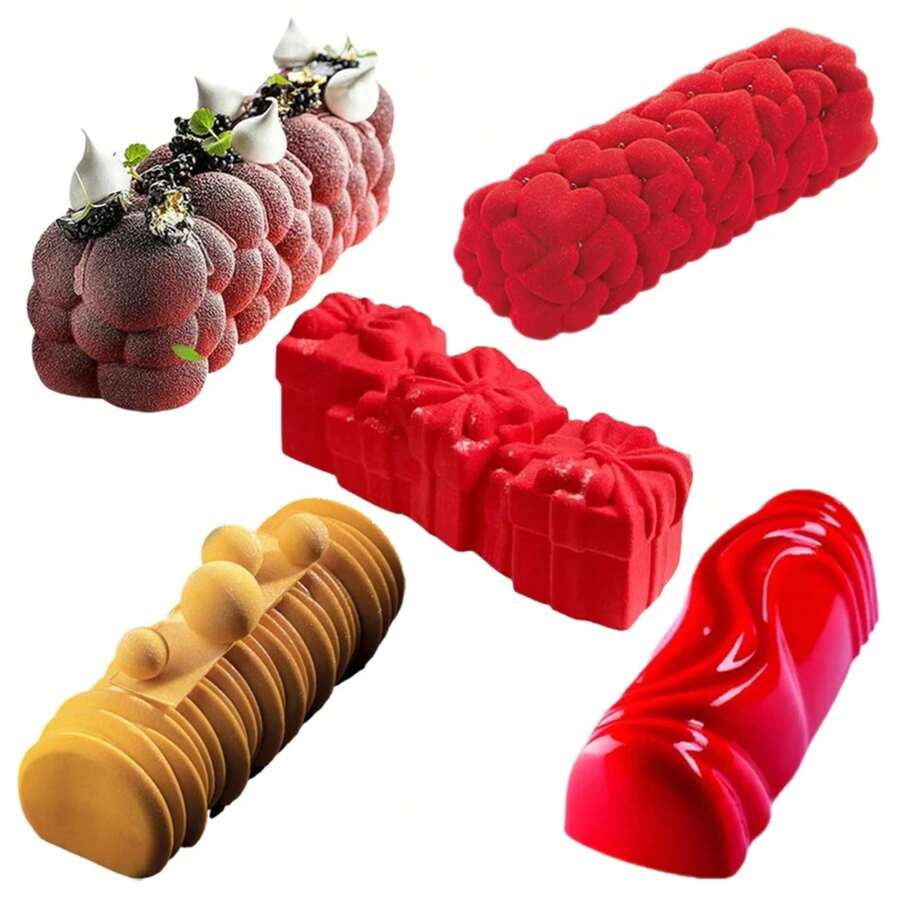 Moldes navideños para pastel de Mousse de tira larga, moldes de silicona de calidad alimentaria para pastel, molde para Mousse francés, bandeja de pastelería para, utensilios de cocina para hornear DLNB - SH0101744-2 unidades - Ver 1