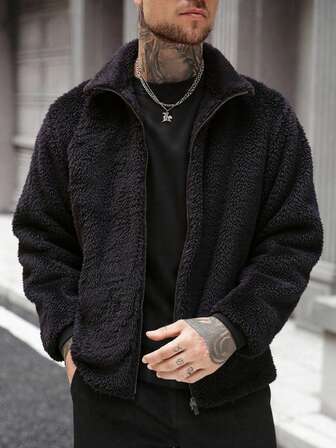 2025男士秋冬立领抓绒拉链外套