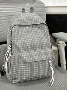 Mochila casual minimalista de gran capacidad, adecuada para estudiantes de secundaria y universidad, mochila a cuadros ligera y versátil