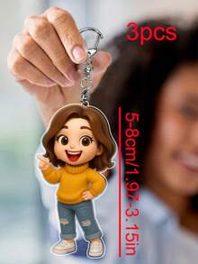 Customized Photo To Cartoon Acrylic Keychain, Family Portrait Keychain, Pet Photo Keychain, Couple Photo Keychain, Unique Consolation Gift, Father's Day Gift, 3D Animated Character Keychain - C-d Cartoon Keychain B - View 10