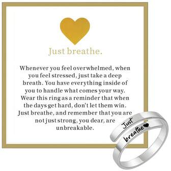 1pc Stainless Steel Inspirational Ring With Postcard, Spiral Wrap Open Band Jewelry, "Just Breathe" Heart, "I Love You" Couples, Engraved Letter Rings, Best Friend, Self-Worth Motivational Holiday Gift, Suitable For Men's Daily Wear
